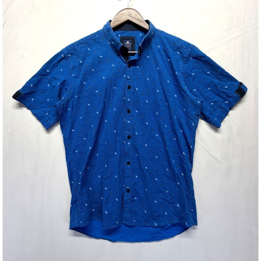 Frenzy Regular Fit Shirt Mens Large Blue Micro Paisley‎ Print Cotton Button Down